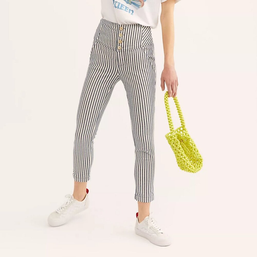 Free People Frankie Striped High Waist Skinny Pants SIZE 4 NWT